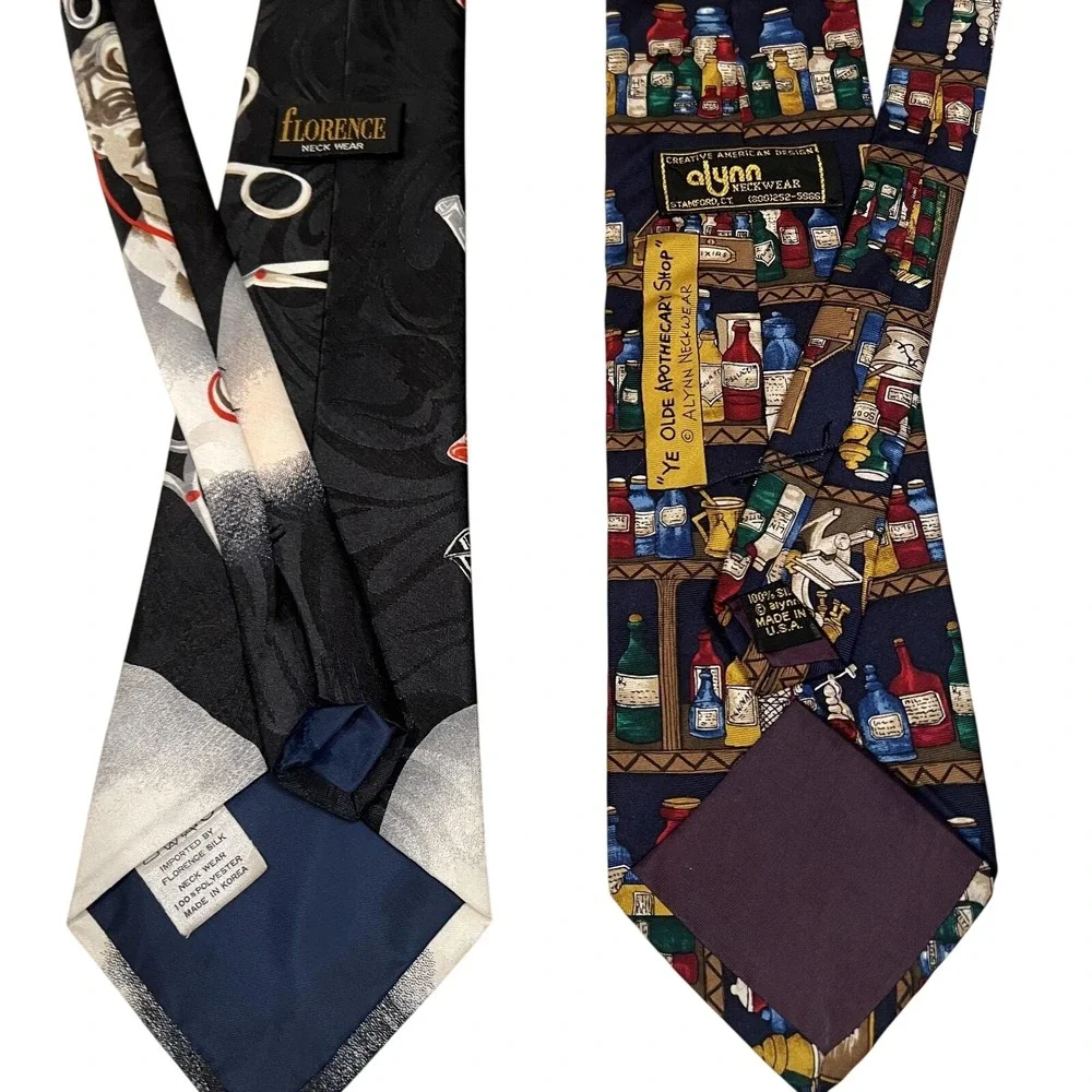 Alynn & Florence Novelty Neckties Silk Doctor Apothecary Pharmacy Med School VTG
